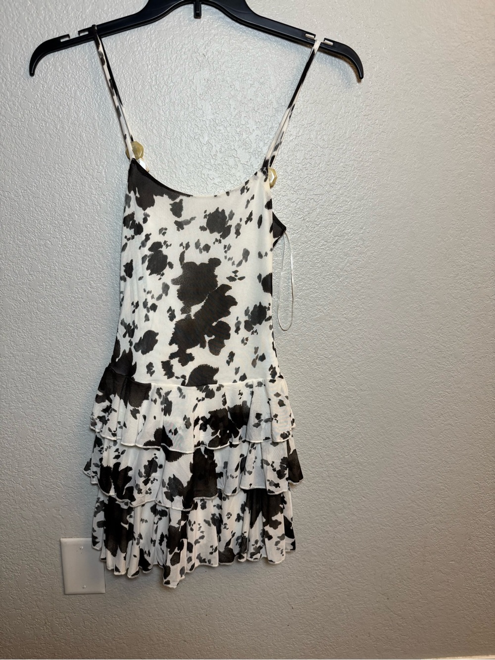 Thirty Thirty L/A Cow Print Tiered Ruffle Mini Dress - Size XS